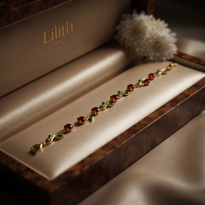 Luxury Gold Ruby & Emerald Bracelet for Women | Elegant Crystal Fashion Jewellery