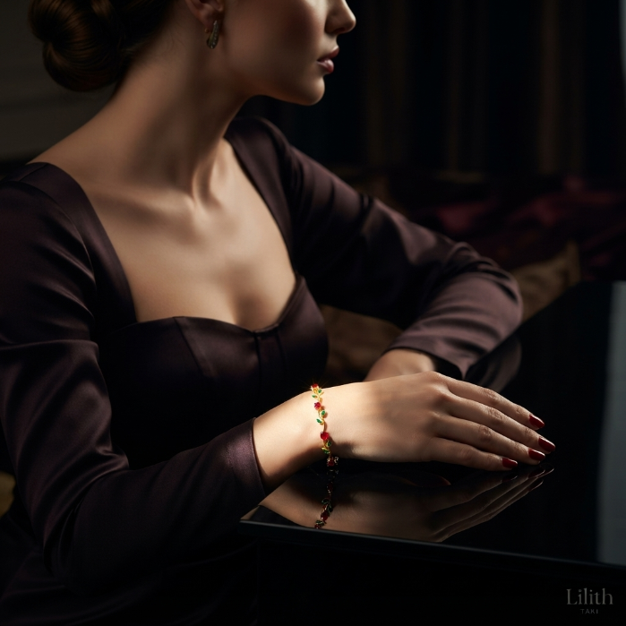 Luxury Gold Bracelet with Ruby & Emerald Stones | Elegant Women’s Jewellery | Premium Fashion Accessory