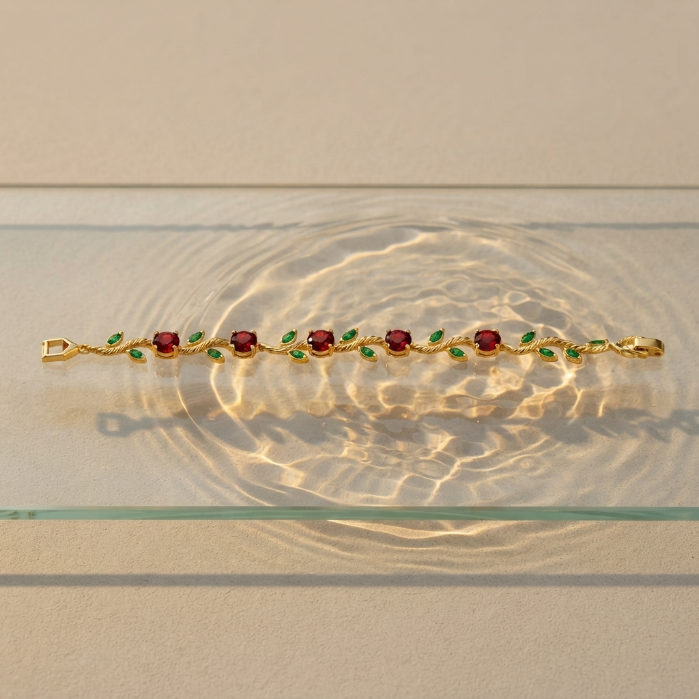 Luxury Gold Ruby & Emerald Bracelet for Women | Elegant Crystal Fashion Jewellery