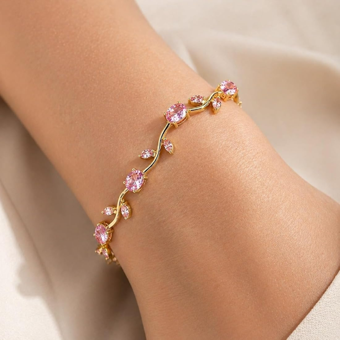 Elegant Pink Crystal Gold Bracelet | Women’s Luxury Fashion Jewellery | Sparkling Bracelet