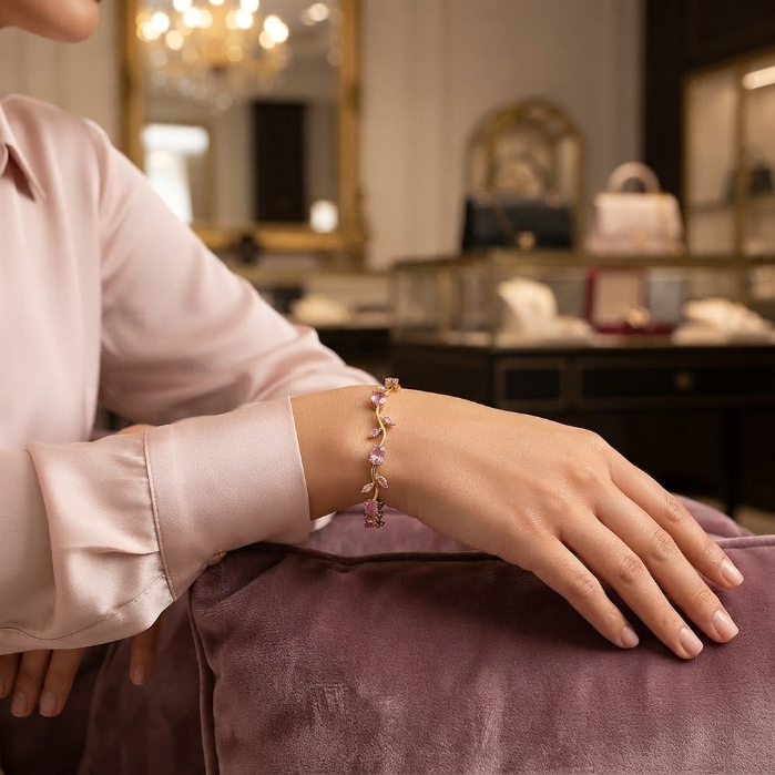 Luxury Pink Crystal Gold Bracelet for Women | Elegant Sparkling Jewellery Gift