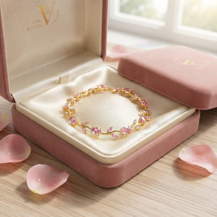 Luxury Pink Crystal Gold Bracelet for Women | Elegant Sparkling Jewellery Gift