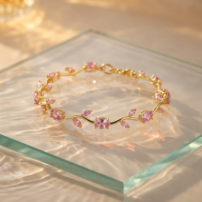 Luxury Pink Crystal Gold Bracelet for Women | Elegant Sparkling Jewellery Gift