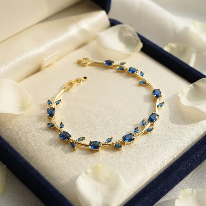 Luxury Blue Crystal Gold Bracelet for Women | Elegant Sapphire-Style Jewellery Gift