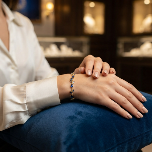 Blue Sapphire Gold Bracelet for Women | Elegant Leaf Design Jewellery