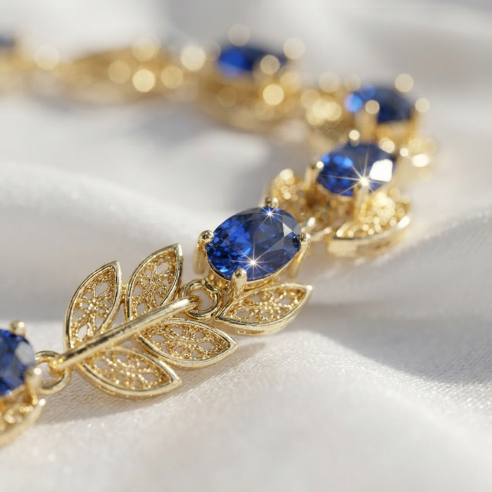 Luxury Blue Crystal Gold Bracelet for Women | Elegant Sapphire-Style Jewellery Gift