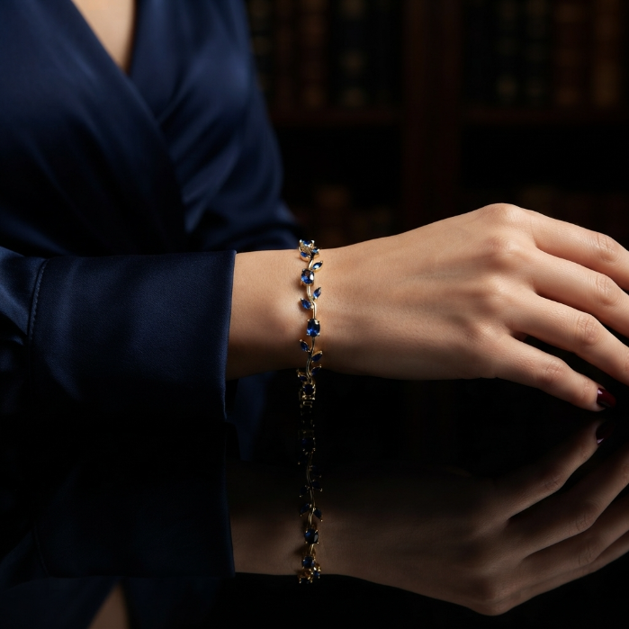 Luxury Blue Crystal Gold Bracelet for Women | Elegant Sapphire-Style Jewellery Gift