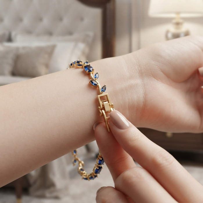 Luxury Blue Crystal Gold Bracelet for Women | Elegant Sapphire-Style Jewellery Gift