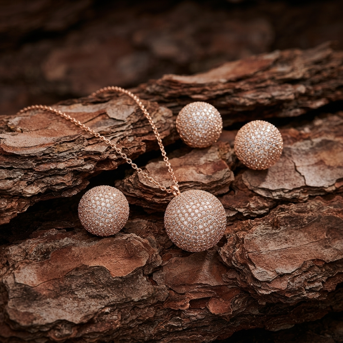 Luxury Rose Gold Crystal Sphere Jewelry Set – Necklace & Stud Earrings | Elegant Women's Gift