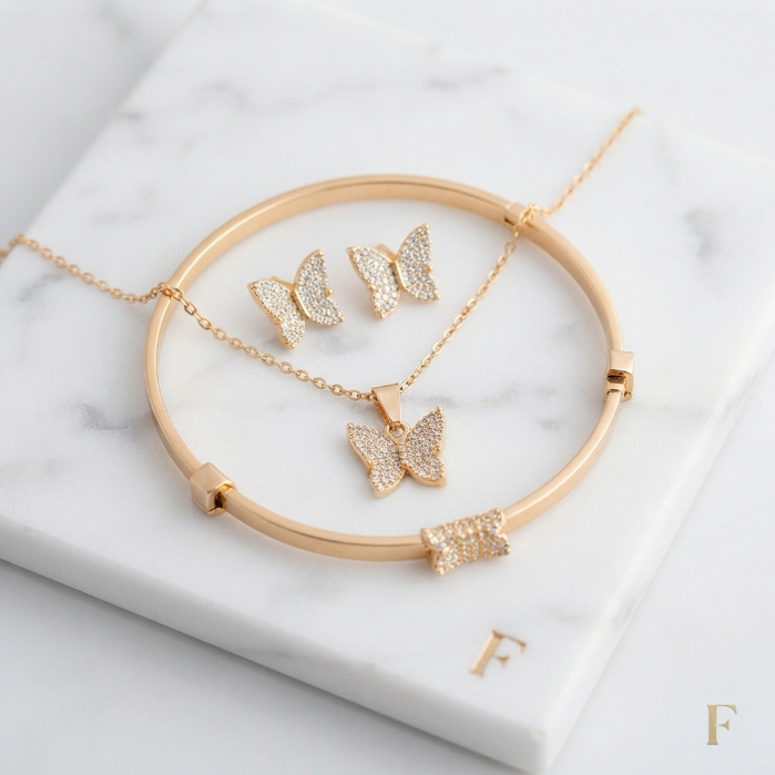 ✨ Luxury Gold Butterfly Jewellery Set | Necklace, Bracelet & Earrings