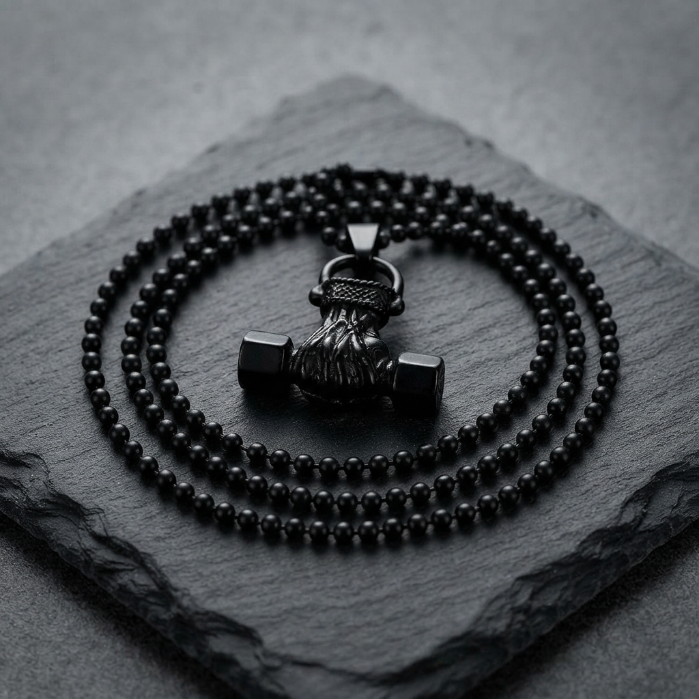 Black Dumbbell Pendant Necklace for Men – Stainless Steel Fitness Gym Chain | Luxury Fashion Jewelry