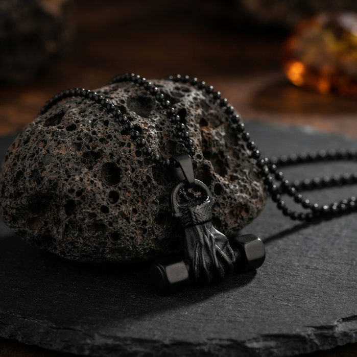 Black Dumbbell Pendant Necklace for Men – Stainless Steel Fitness Gym Chain | Luxury Fashion Jewelry