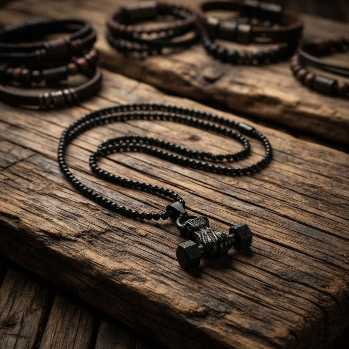 Black Dumbbell Pendant Necklace for Men – Stainless Steel Fitness Gym Chain | Luxury Fashion Jewelry