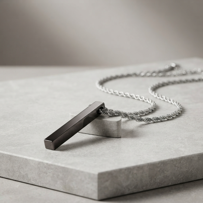 Minimalist Black Bar Pendant Necklace for Men – Stainless Steel Chain | Modern Luxury Jewelry