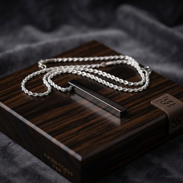 Minimalist Black Bar Pendant Necklace for Men – Stainless Steel Chain | Modern Luxury Jewelry