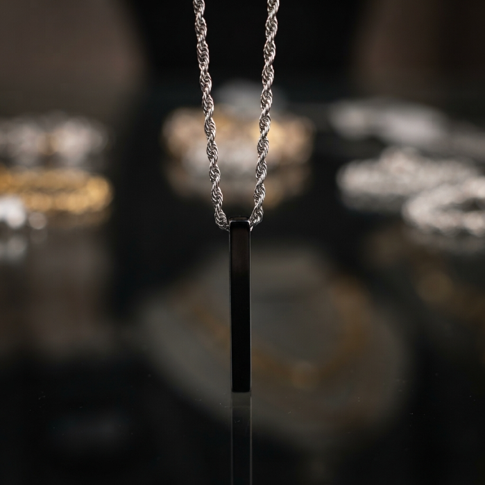 Minimalist Black Bar Pendant Necklace for Men – Stainless Steel Chain | Modern Luxury Jewelry