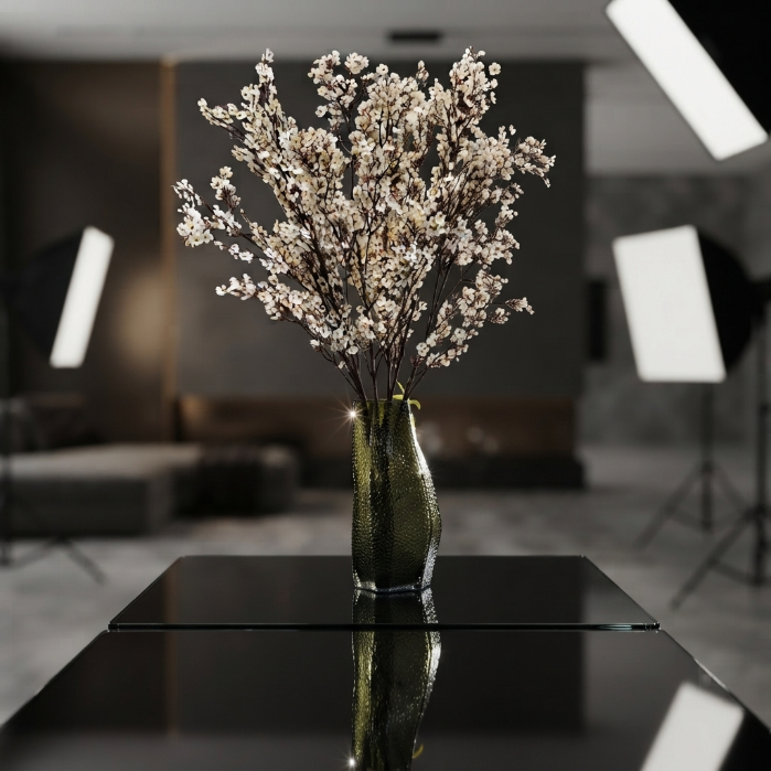 Artificial White Baby's Breath Flowers with Modern Glass Vase | Elegant Home Decor Arrangement