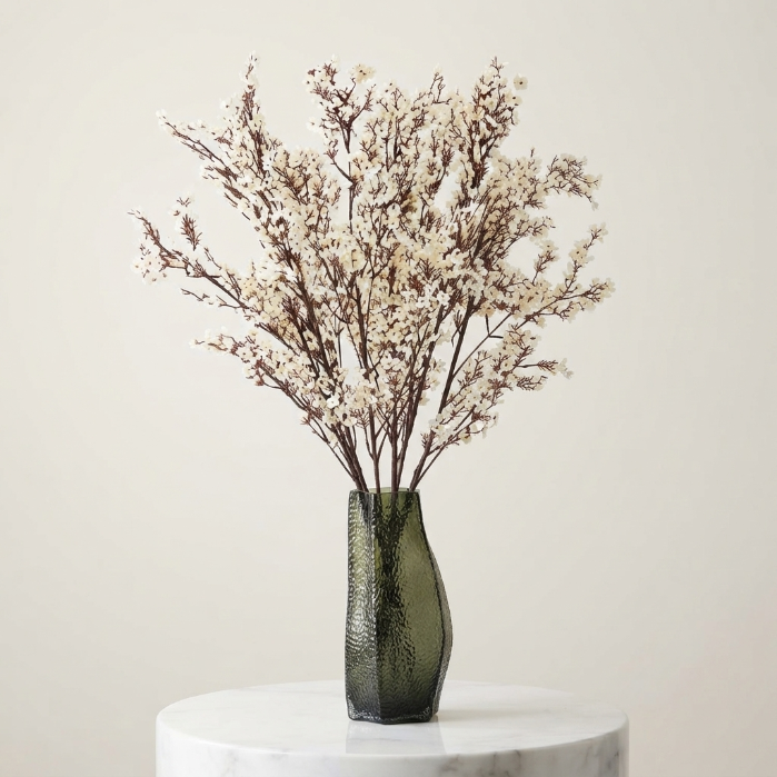 Artificial White Baby's Breath Flowers with Modern Glass Vase | Elegant Home Decor Arrangement