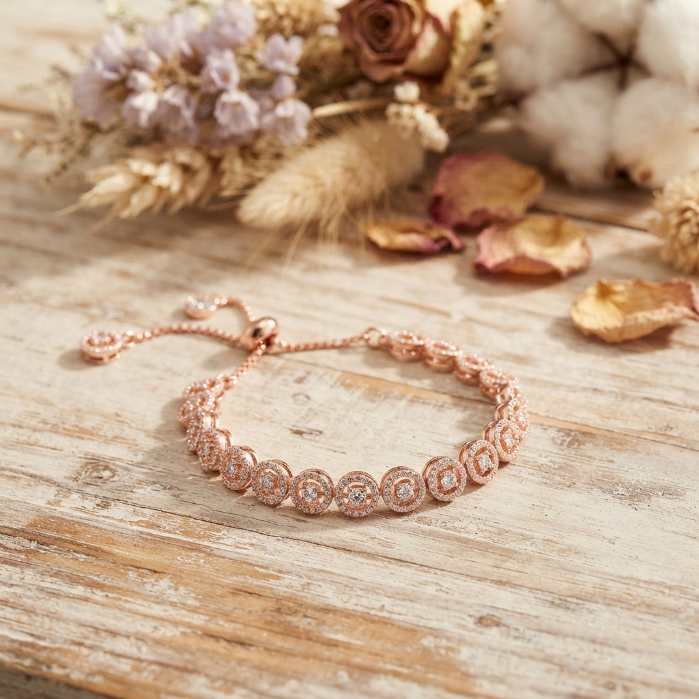 Elegant Rose Gold Bracelet for Women | Sparkling Round Crystal Bracelet | Adjustable Fashion Jewelry | Premium Gift for Women