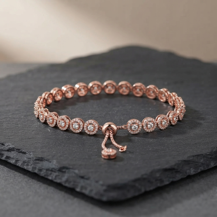 Elegant Rose Gold Bracelet for Women | Sparkling Round Crystal Bracelet | Adjustable Fashion Jewelry | Premium Gift for Women