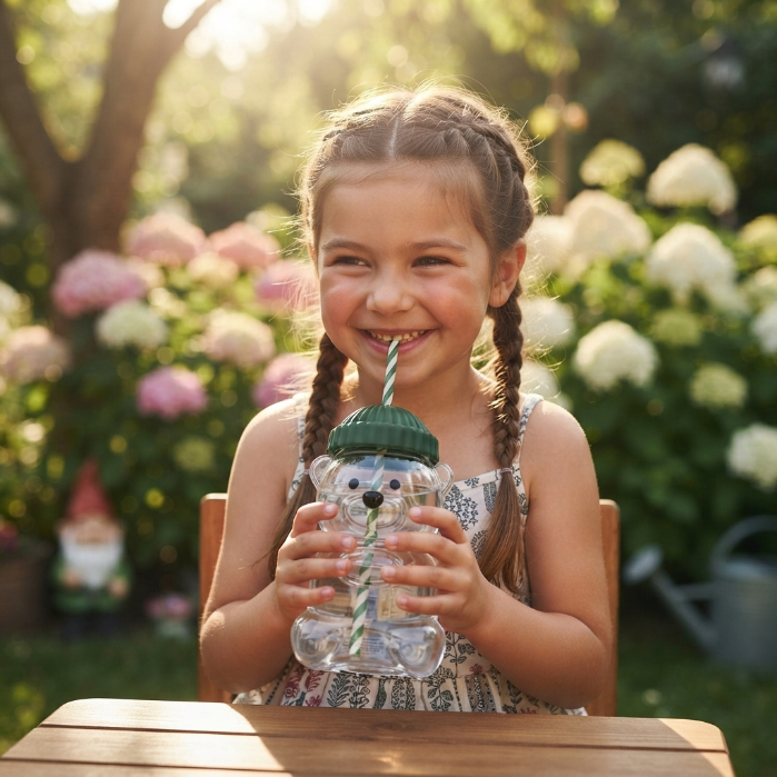 Cute Bear Water Bottle with Straw | Adorable Reusable Kids Cup | Leak-Resistant Drinking Bottle