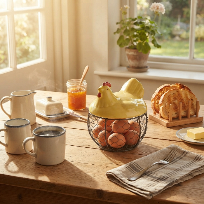 Cute Chicken Egg Holder & Storage Basket – Kitchen Organizer