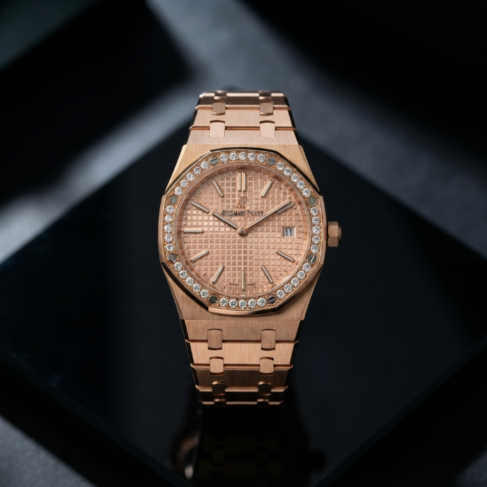 Audemars Piguet Royal Oak Rose Gold Luxury Watch | Diamond Bezel Analog Men's Wrist Watch | Premium Designer Timepiece