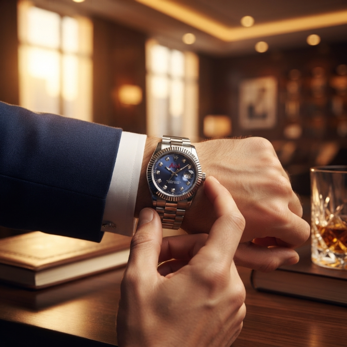 Luxury Men's Blue Dial Stainless Steel Watch | Waterproof Analog Quartz Wristwatch
