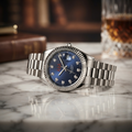 Luxury Men's Blue Dial Stainless Steel Watch | Waterproof Analog Quartz Wristwatch