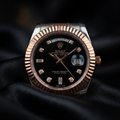 Rolex Day-Date Two-Tone Rose Gold & Silver Watch | Luxury Men's Watch | Black Diamond Dial