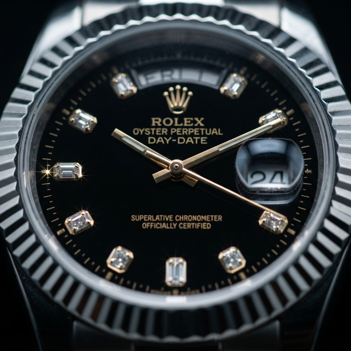 Luxury Day-Date Style Men's Watch – Black Diamond Dial | Stainless Steel Premium Dress Watch