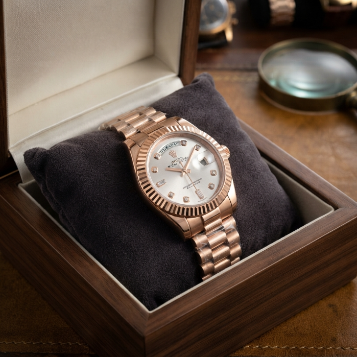 Rolex Oyster Perpetual Day-Date 40 Rose Gold Diamond Dial | Luxury Men's Swiss Watch