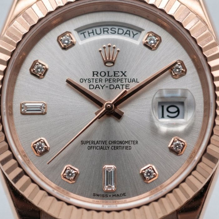 Rolex Oyster Perpetual Day-Date 40 Rose Gold Diamond Dial | Luxury Men's Swiss Watch