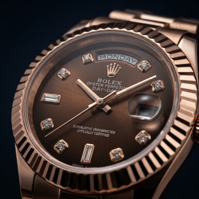 Luxury Rose Gold Day-Date Style Men's Watch | Diamond Dial | Premium Stainless Steel Dress Watch