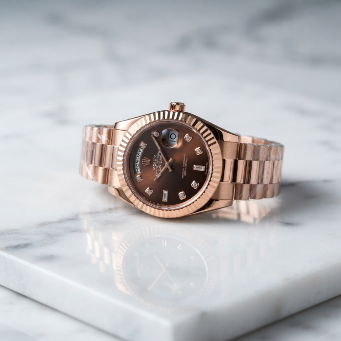 Luxury Rose Gold Day-Date Style Men's Watch | Diamond Dial | Premium Stainless Steel Dress Watch