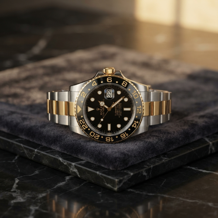 Luxury Gold & Silver GMT Style Watch for Men – Two-Tone Stainless Steel Waterproof Fashion Wristwatch