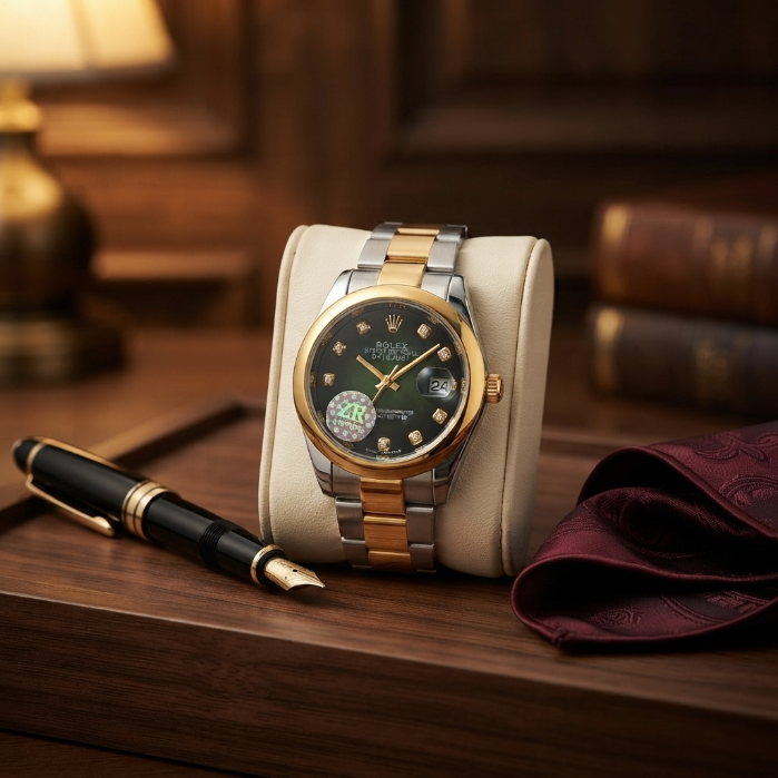 Luxury Two-Tone Stainless Steel Men's Watch – Black Diamond Dial Quartz Analog Wristwatch | Premium Business & Dress Watch