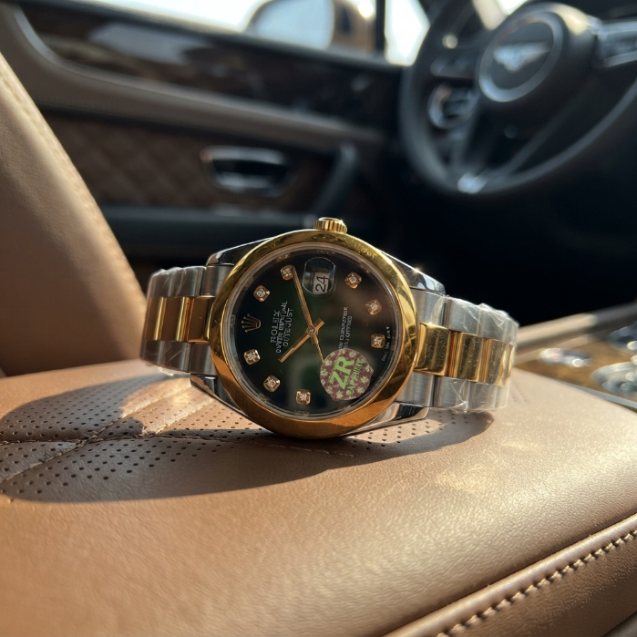 Luxury Two-Tone Stainless Steel Men's Watch – Black Diamond Dial Quartz Analog Wristwatch | Premium Business & Dress Watch