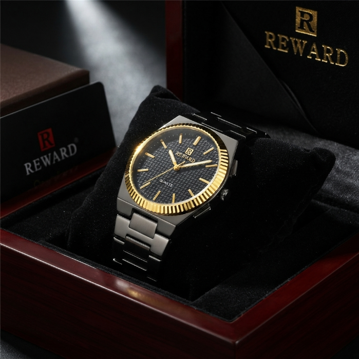 Luxury Men's Stainless Steel Watch | Black Dial Analog Quartz Watch | Premium Business & Casual Wrist Watch | Elegant Fashion Timepiece