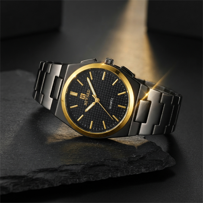 Luxury Men's Stainless Steel Watch | Black Dial Analog Quartz Watch | Premium Business & Casual Wrist Watch | Elegant Fashion Timepiece