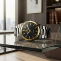 Luxury Men's Stainless Steel Watch | Black Dial Analog Quartz Watch | Premium Business & Casual Wrist Watch | Elegant Fashion Timepiece