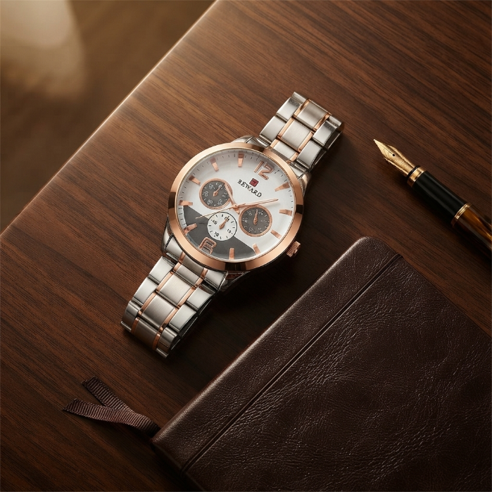 Reward Luxury Men's Quartz Watch | Rose Gold & Silver Stainless Steel Wrist Watch | Premium Business & Casual Fashion Watch