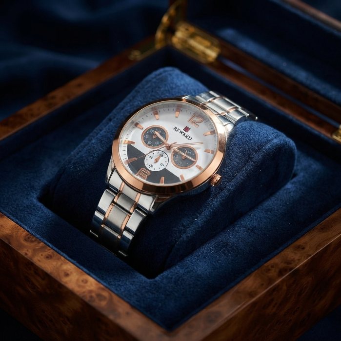 Reward Luxury Men's Quartz Watch | Rose Gold & Silver Stainless Steel Wrist Watch | Premium Business & Casual Fashion Watch