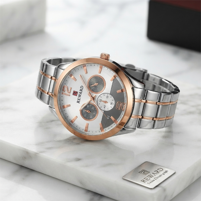 Reward Luxury Men's Quartz Watch | Rose Gold & Silver Stainless Steel Wrist Watch | Premium Business & Casual Fashion Watch