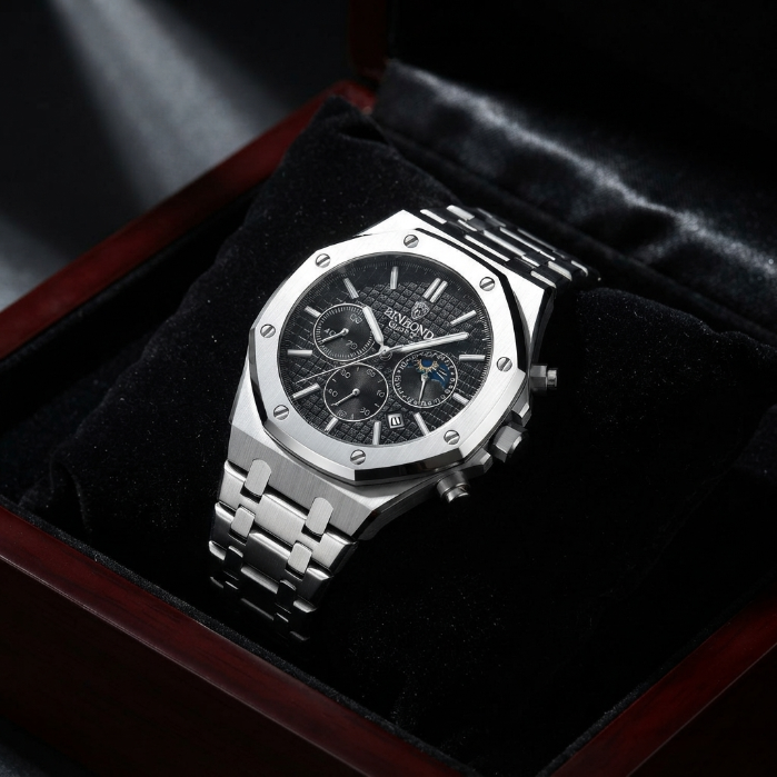 Luxury Royal Octagonal Chronograph Watch for Men – Premium Stainless Steel Business & Designer Wristwatch