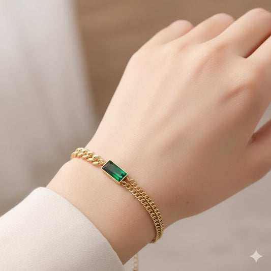 Baguette Cut Stone Duo Chain Bracelet