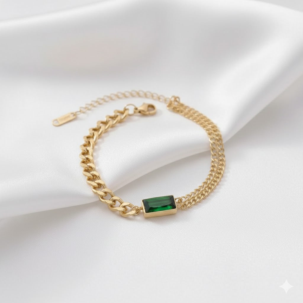 Baguette Cut Stone Duo Chain Bracelet