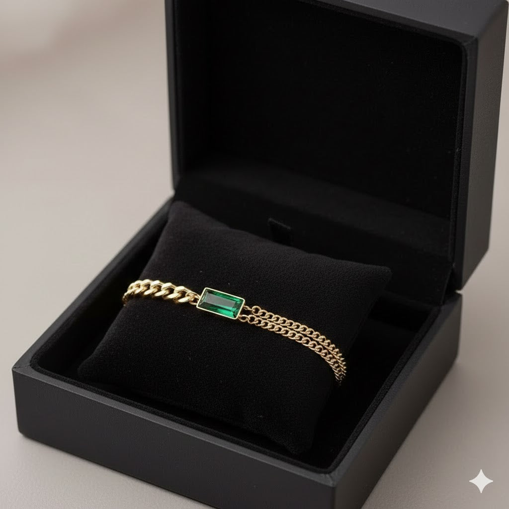 Baguette Cut Stone Duo Chain Bracelet