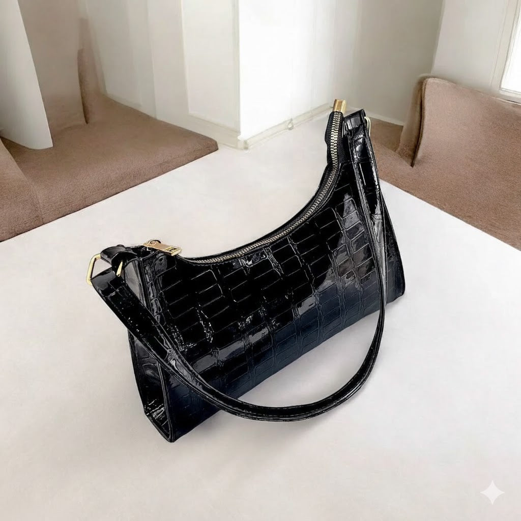 Croc-embossed Armpit Hand Bag