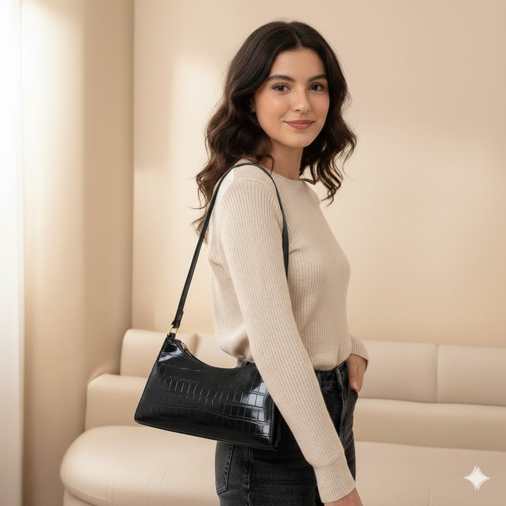 Croc-embossed Armpit Hand Bag